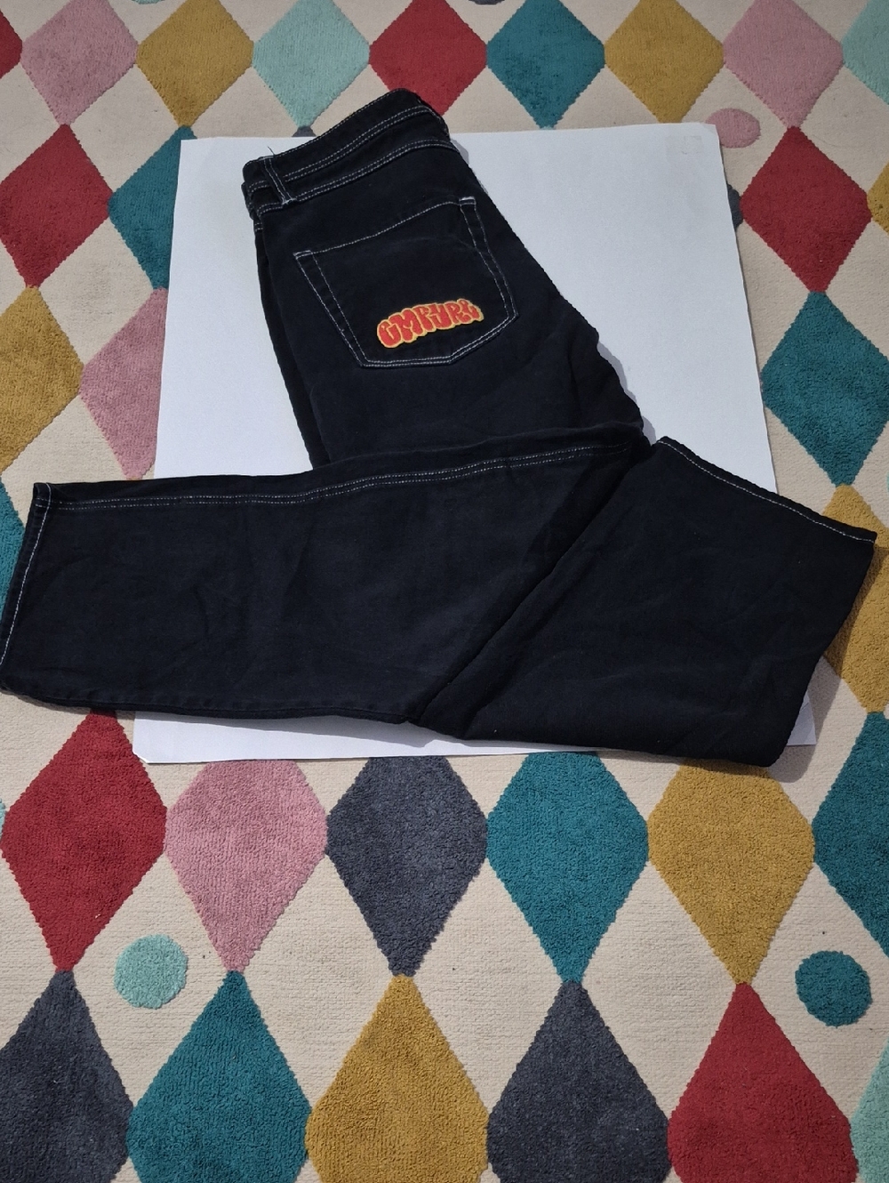 Empyre Loose Fit Embroidered Black Denim Skate Pants